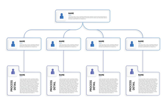 Modern Corporate organizational chart with business avatar icons. Business hierarchy infographic elements