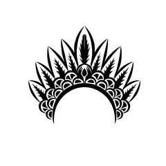 Elegant black and white feathered headdress design with intricate patterns and shapes