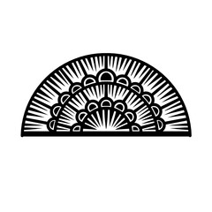Decorative black and white fan design showcasing intricate patterns and shapes for artistic use