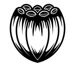 Black and white illustration of a bowl filled with oval shapes resembling seeds or beans