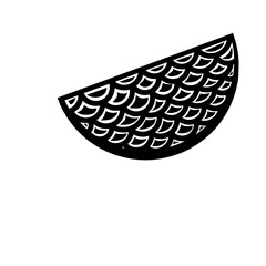 Abstract black and white design featuring a half-circle pattern resembling fish scales