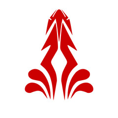 Obraz premium Abstract red graphic design featuring symmetrical shapes with dynamic lines, intended for creative projects