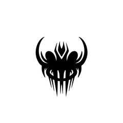 Abstract black silhouette of a menacing creature with horns on a plain white background