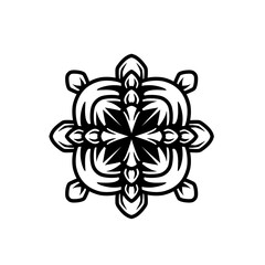 Intricate black and white floral mandala design featuring symmetrical leaves and petals