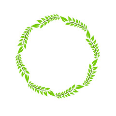 Circular arrangement of vibrant green leaves on a white background, symbolizing nature and growth