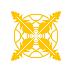 Abstract yellow design featuring arrows and circular patterns, suitable for graphic resources and backgrounds