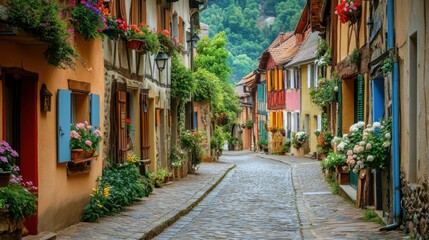 Obraz premium Street View of Colorful Buildings in Rural Village
