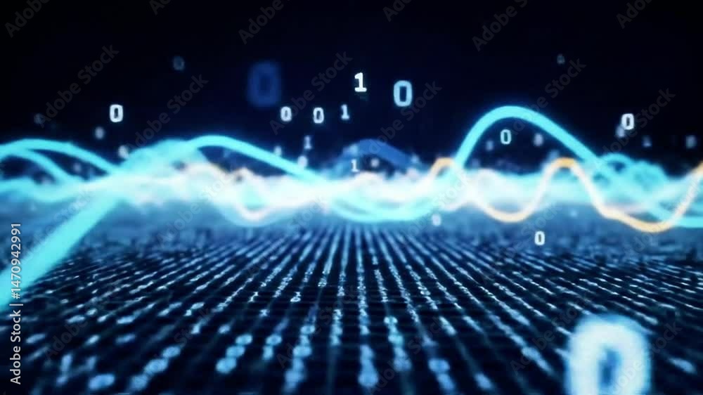 Poster Abstract Digital Waves Flowing Over Binary Code