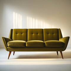 Fototapeta premium A stylish mid-century modern 3-seater sofa featuring sleek angled legs.