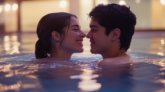Couple enjoying intimate moment in spa pool