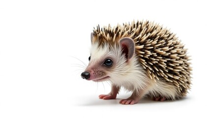 Obraz premium Small hedgehog isolated on pure white background, wild, nature photography, dark hedgehog
