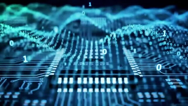 Digital Circuitry with Binary Code Flowing Over a Computer Processor
