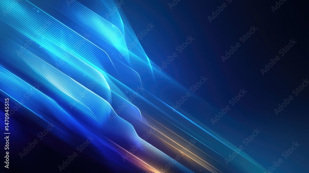 Fototapete abstract blue light stripes with dynamic curves on a dark background, creating a futuristic and tech