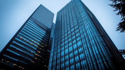 Modern Skyscrapers at Dawn, Urban Skyline, Cityscape