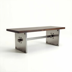 An industrial-style center table with a metal frame.