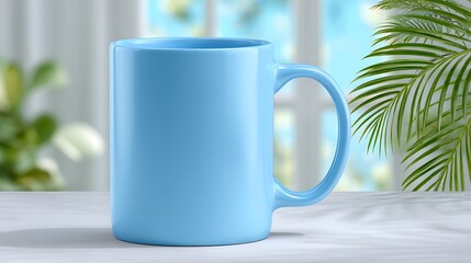 Serenity Now Light Blue Mug Mockup with Tropical View.