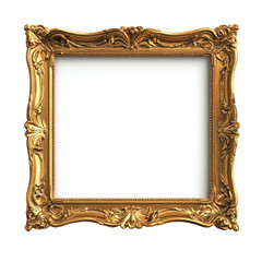 Elegant golden picture frame with intricate designs, perfect for showcasing artwork. transparent background