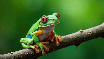 Green tree frog perched on white, vibrant details, tropical, creature, rainforest