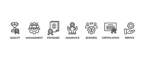 ISO 9001 banner web icon vector illustration concept with icon of quality, management, standard, assurance, business, certification and service