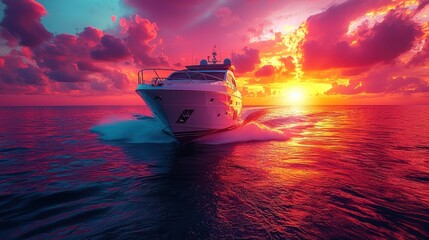 Fototapeta premium Luxurious yacht at vibrant sunset (1)