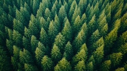 Obraz premium Aerial View of Lush Evergreen Forest, Dense Coniferous Trees Canopy