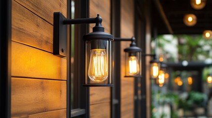 Elegant outdoor lighting fixtures illuminating a wooden wall (1)