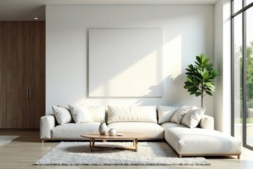 Modern Minimalist Living Room Interior Design with Large Sectional Sofa and Natural Light