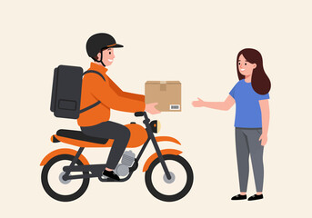 Fast Delivery Service Courier on Motorcycle Delivering a Package