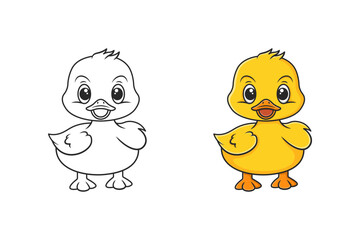 Cute Cartoon Duck Character – Colored and Outline Version