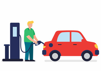 Man Pumping Fuel into Car at Gas Station