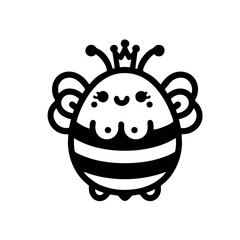 Fat Queen Bee Logo, Black Outline Only, Cute Cartoonish Look, Vector Illustration