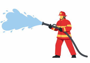 Brave Firefighter Extinguishing Blaze with Powerful Water Hose