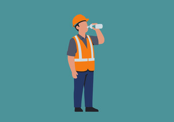 Construction Worker Refreshing Himself With Water on Hot Day