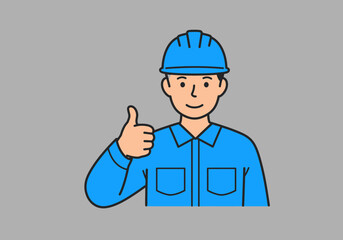 Positive Worker in Hardhat Giving Thumbs Up Illustration