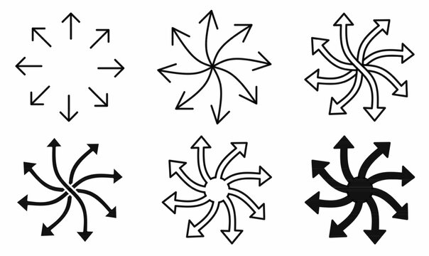 Collection of versatile arrow icons in various styles and directions. Isolated white background. 