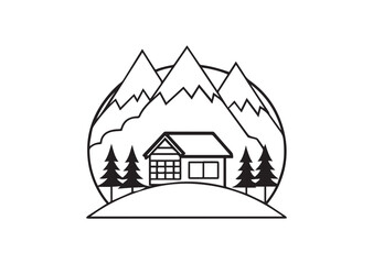 Mountain house Landscape Silhouette Vector