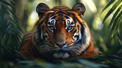 Fototapeta premium Majestic tiger in lush jungle