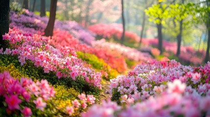 Serene Azalea Hillside in Springtime Bloom