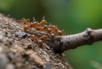 Ant Colony Gathering on Branch Macro View