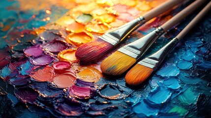 Obraz premium Vibrant paintbrushes on an artist's palette
