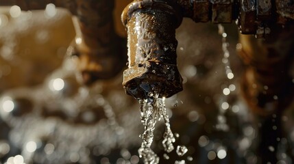 Dirty water is flowing out of dilapidated water pipes, presenting a scene of water pipe damage and poor water quality. The murky and polluted water gushes out from the worn - out pipes, indicating pot