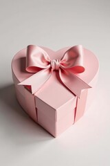 Fototapeta premium A delicately pink heart-shaped gift box adorned with a satin ribbon bow, a perfect symbol of affection and thoughtful presentation