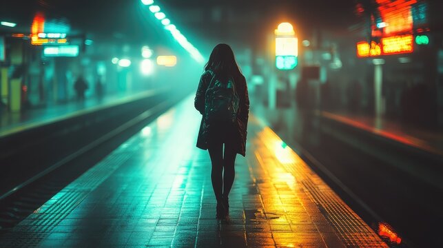 Lonely figure at night station