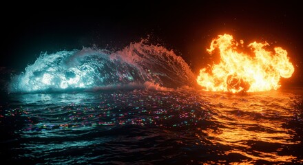 Fototapeta premium Clash of elements; water and fire collide