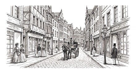 Vintage city street scene illustration