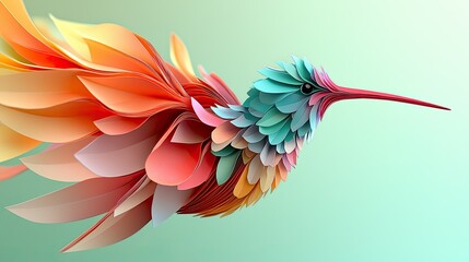 Colorful, abstract hummingbird design with papery wings.