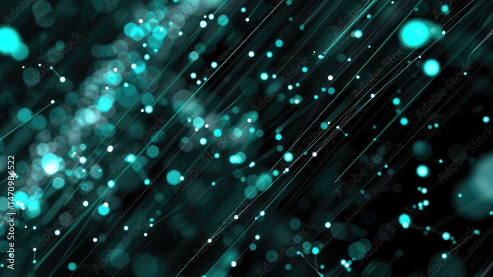 Poster abstract picture of turquoise particle with sparkle atom style design connect and flow show energy d