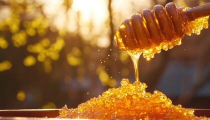 Honey drips from dipper