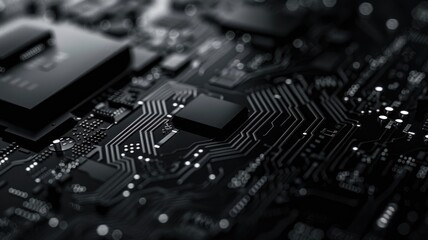 Abstract picture of chip on complex circuit with digital technology style design and the electric light graphic show dynamic movement represent about processor algorithm process on computer. AIG53.