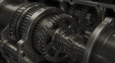 Fototapeta premium Gear System Mechanism with Sprockets and Metallic Components